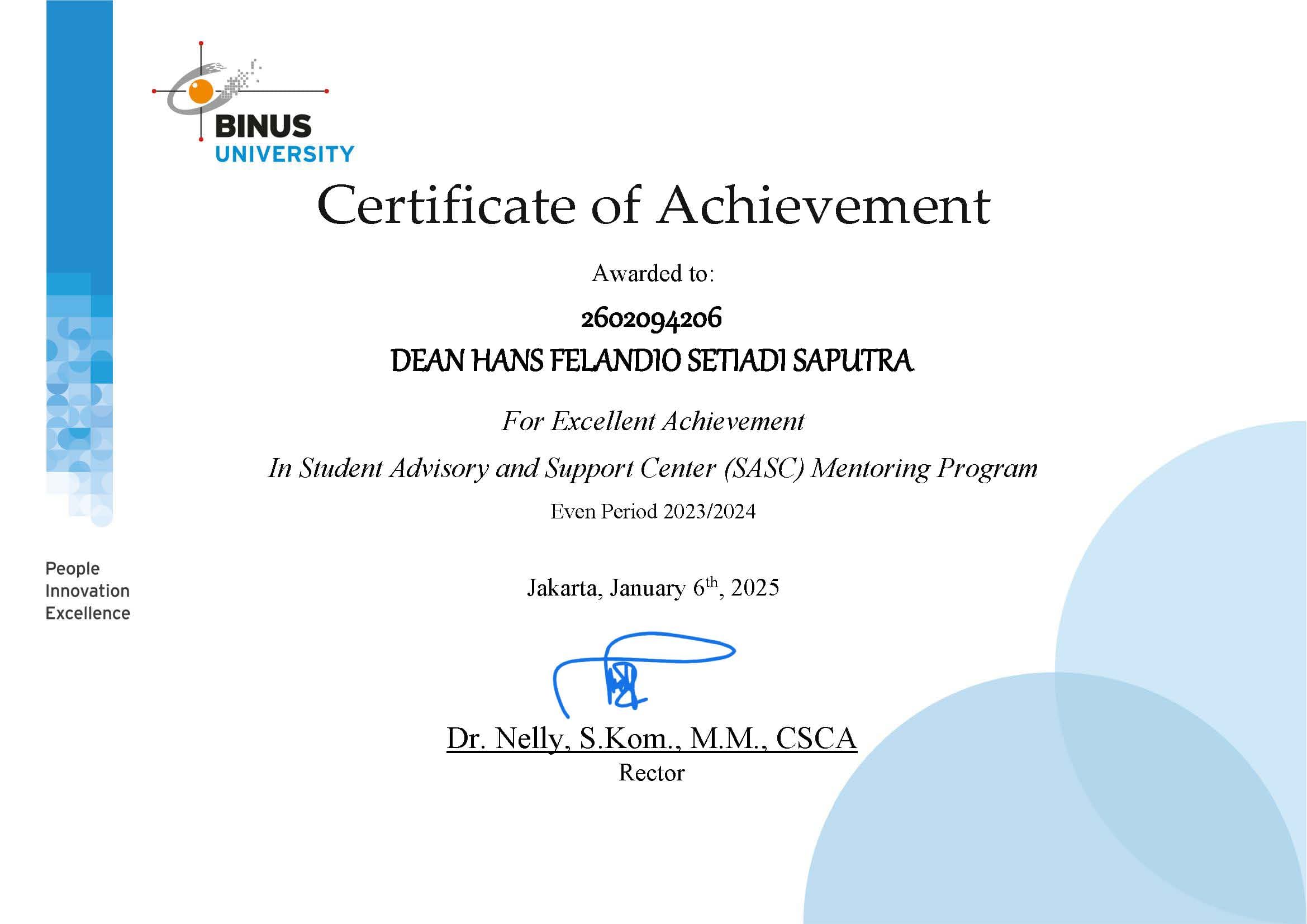 SASC Mentor Certificate 2023/2024 Even Period